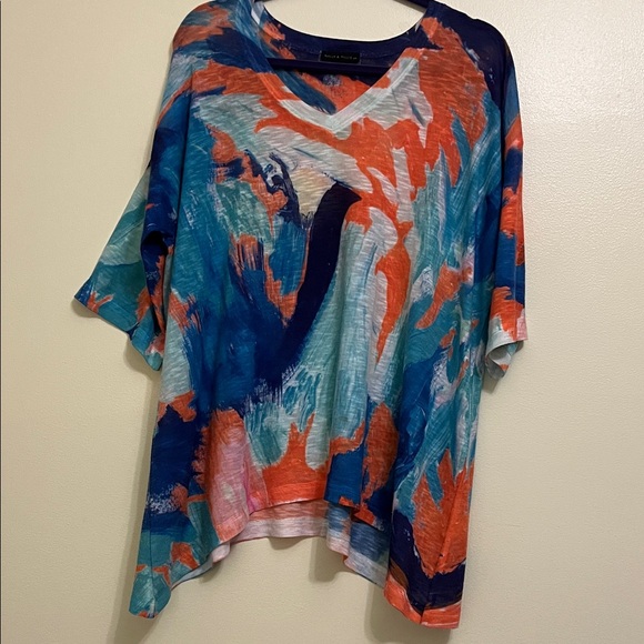 Nally & Millie Blue and Orange Abstract Tunic - Picture 1 of 6